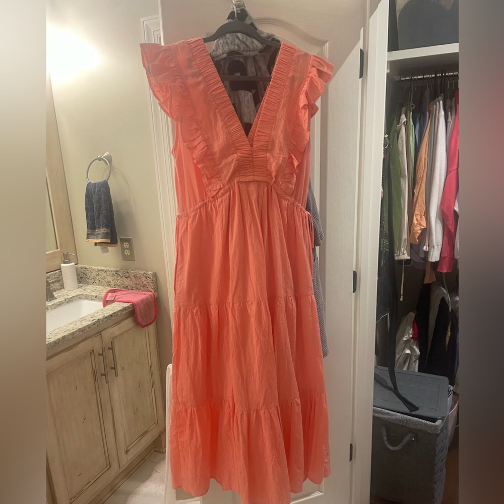 Coral Ruffle V-Neck Maxi Dress - Women